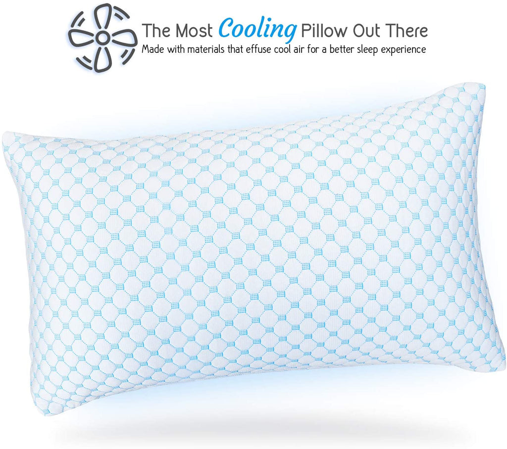 Gel Infused Shredded Memory Foam Adjustable Soft Bed Pillow Reversible Multi-Use Cool to Velvety, King Size, White - One Touch Linens & More